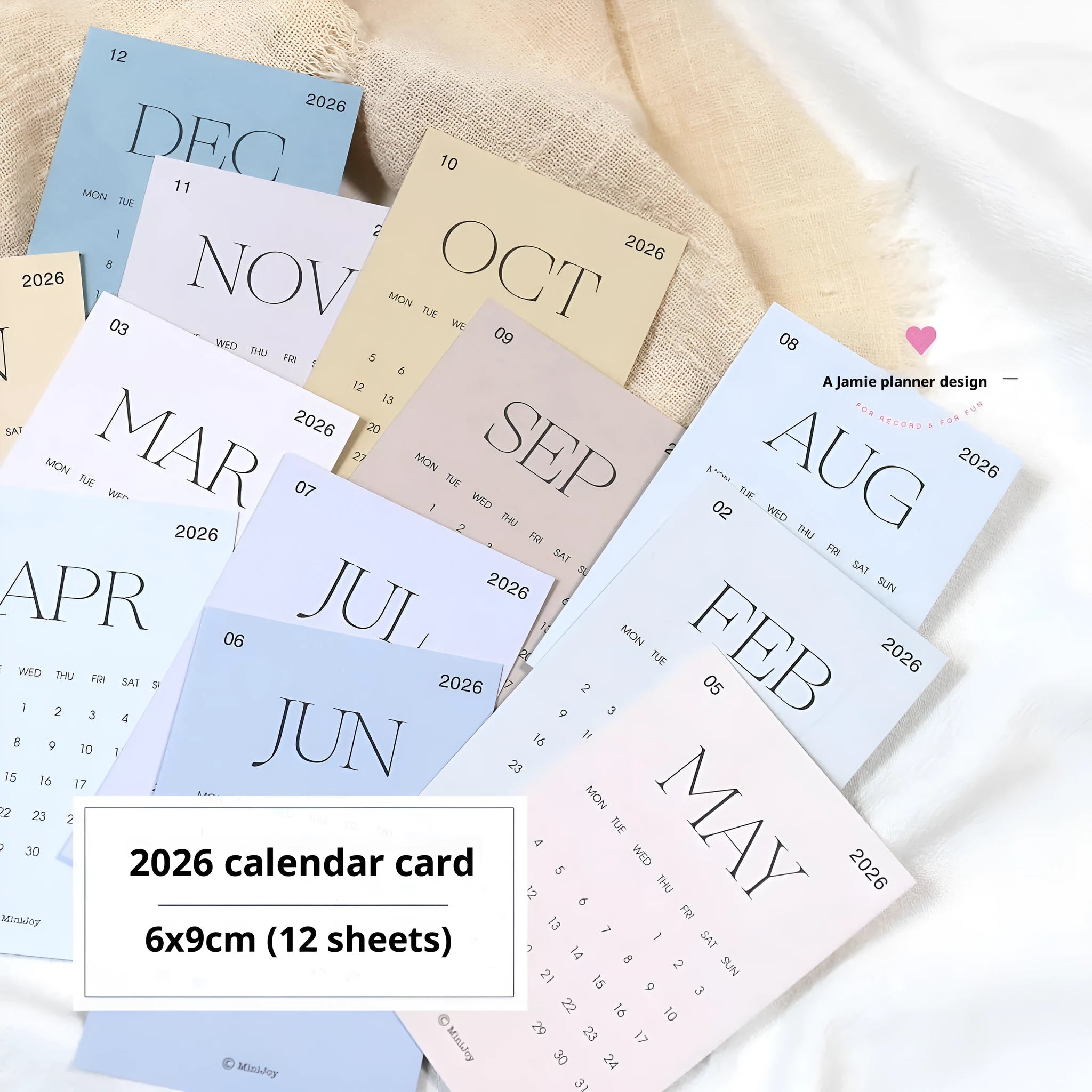 2026 calendar cards fold set with monthly layout for hand account planner inserts