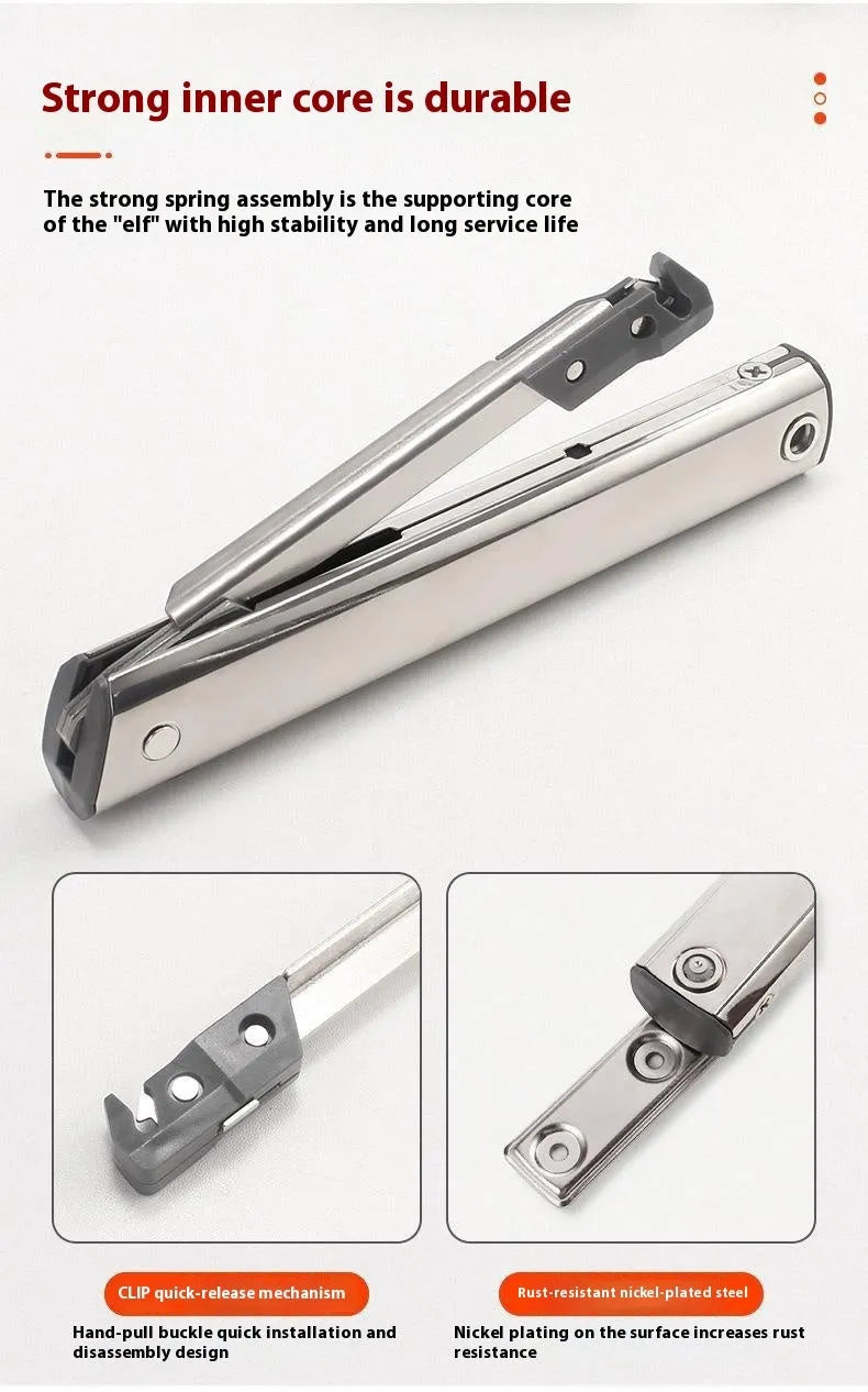 Cold rolled steel tatami cabinet flap-up door support rod with spring jackstay in stainless steel natural colour