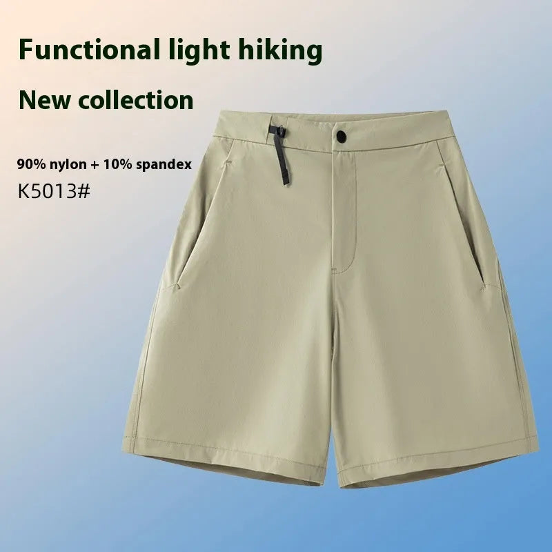 Men's quick-drying sports shorts in khaki with four-sided elastic and 3D cutting.