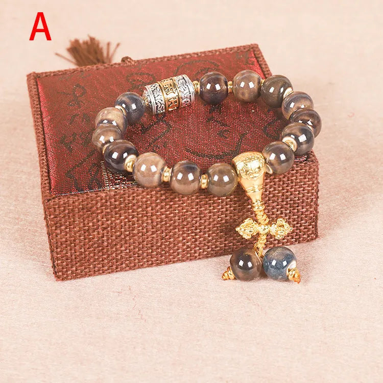 Men's gradient ceramic blessing bracelet with coloured glaze beads, shown in one of six colour types.