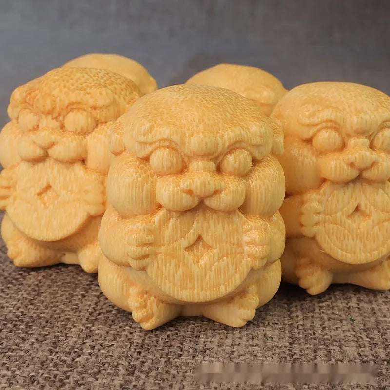 Solid bamboo carving ornament of a Take Money coin, 4.5cm tall.