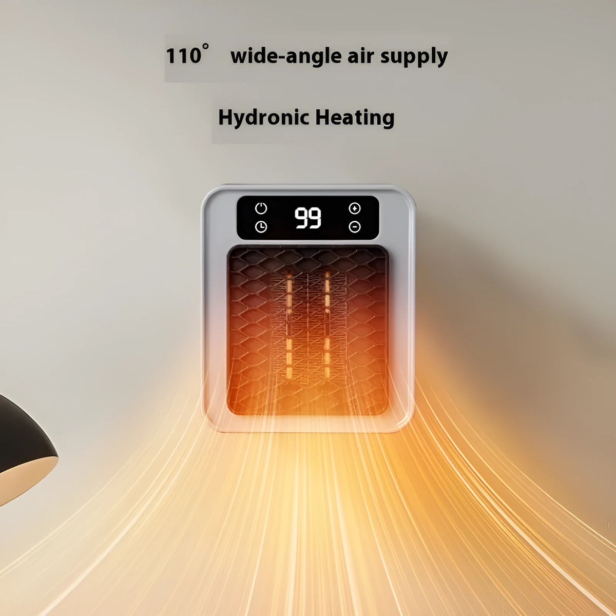 Mini square heater plug wall socket PTC 400W white colour mechanical model front view