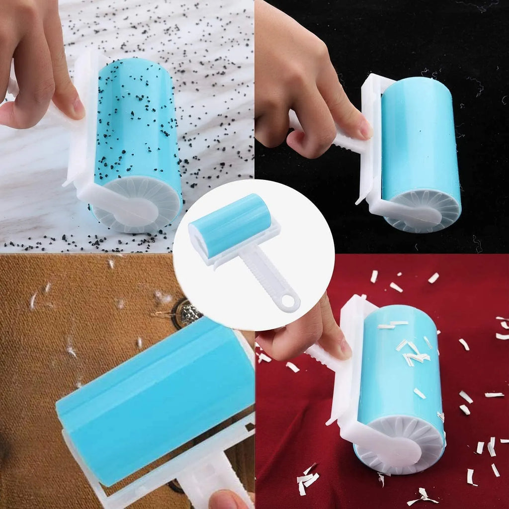Washable reusable lint roller for pet hair removal in blue, green, pink, or yellow with protective cover