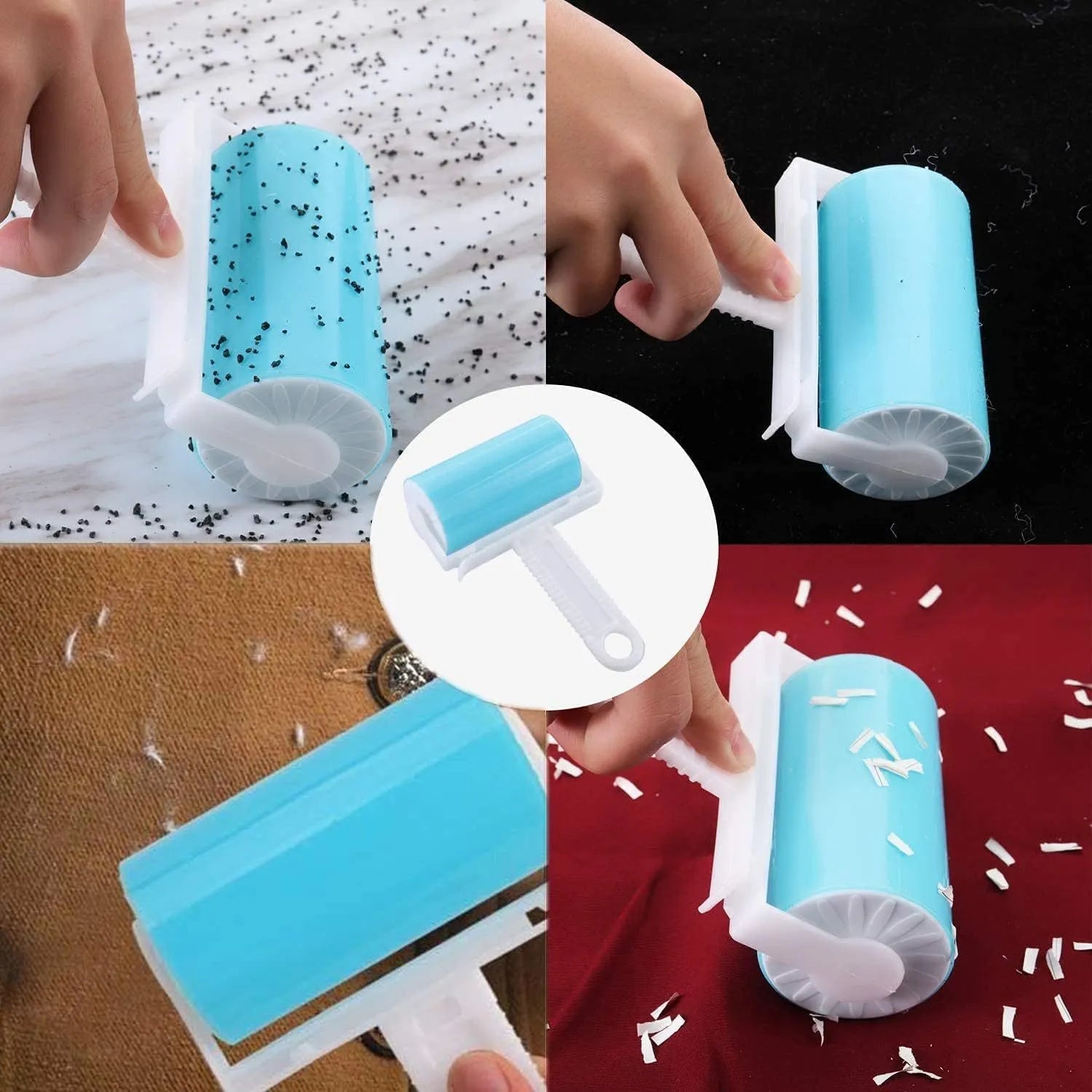 Washable reusable lint roller for pet hair removal in blue, green, pink, or yellow with protective cover