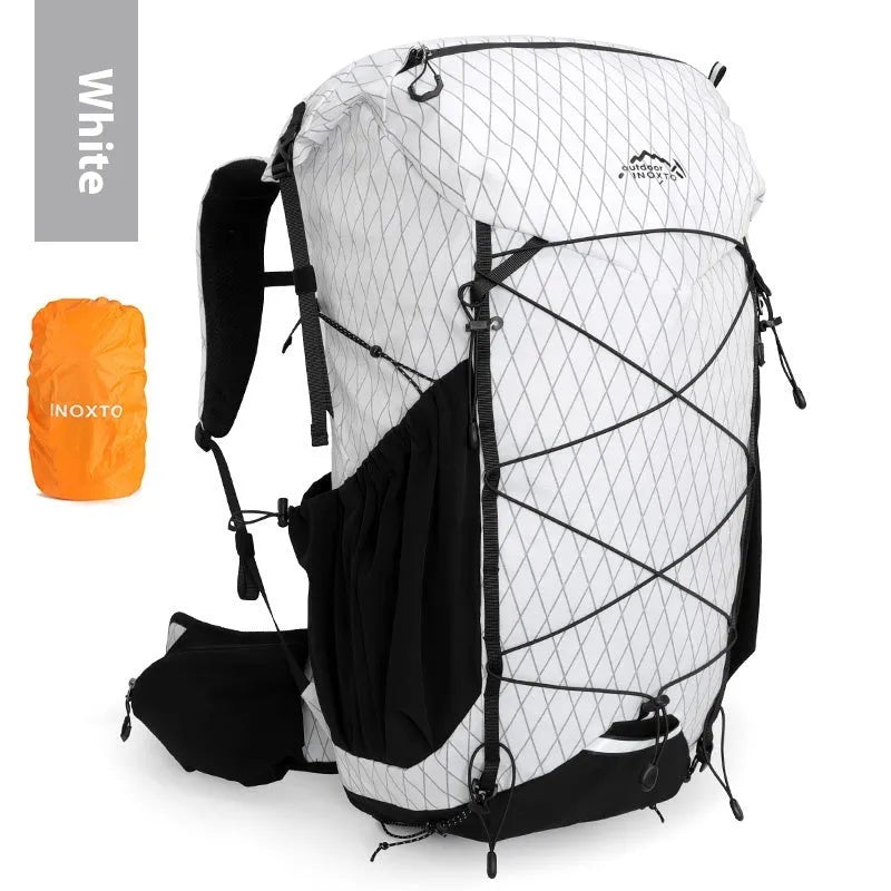 Large capacity waterproof mountaineering backpack with internal frame in black for camping and hiking
