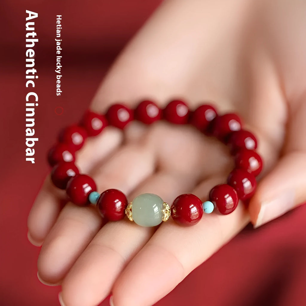 Cinnabar Hetian Jade beads bracelet in Purple Gold Sand colour with geometric elliptical beads