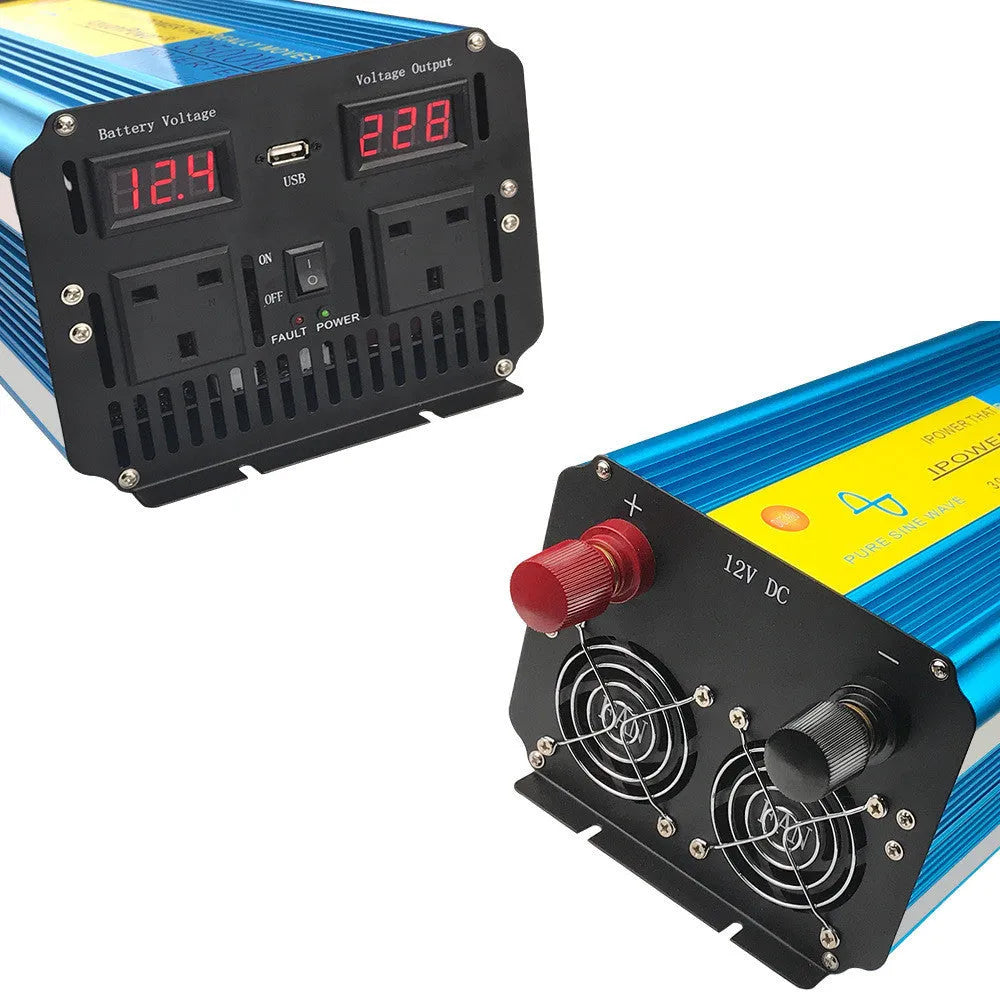 3000W 6000W pure sine wave inverter with dual digital display and remote control for 12V to 220V UK socket