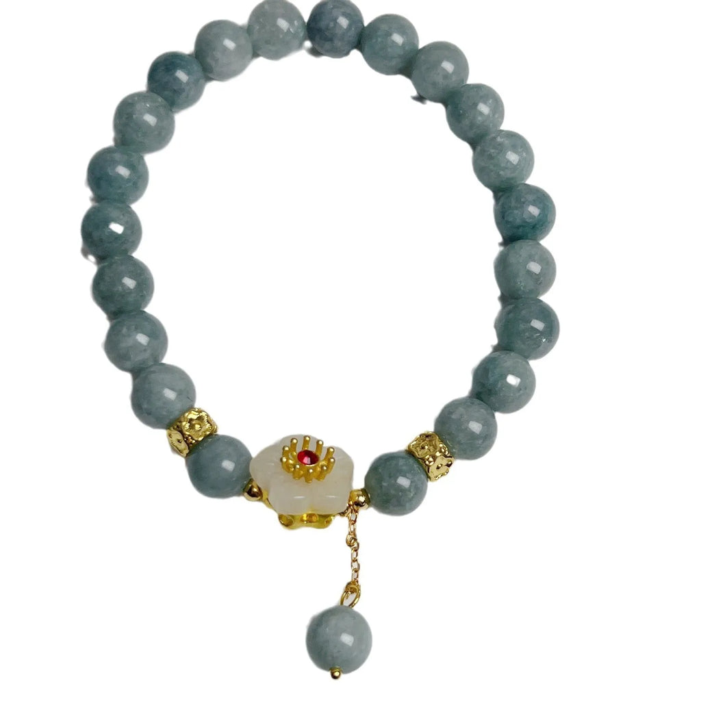 Women's handmade jade bracelet with adjustable rope fastening in retro style