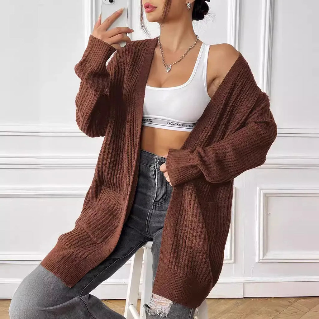 Women's acrylic sweater cardigan in loose street style with 65cm length