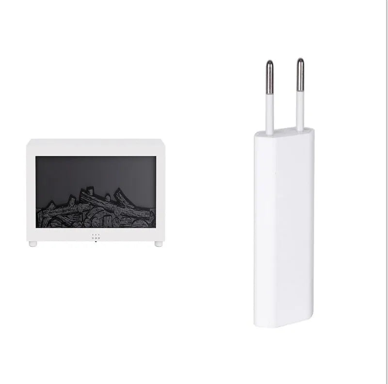 Square desktop flame effect essential oil diffuser with coloured mood lighting and remote control.