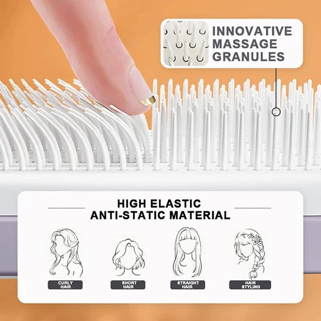 Roland purple self-cleaning hairbrush with rotating handle and anti-static massage teeth