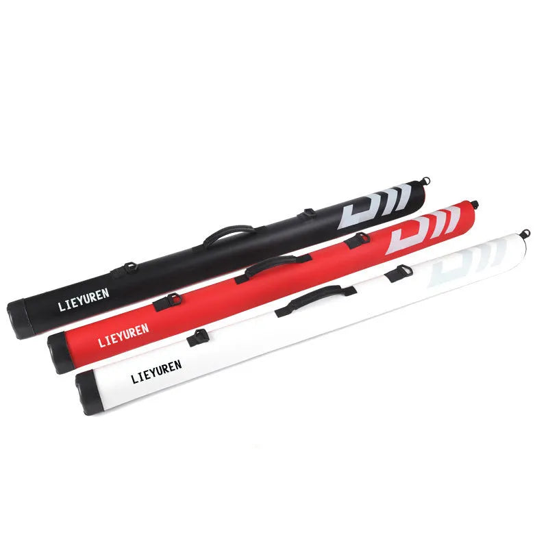 Hard cover lightweight PU fishing rod bag in black, 1.25m long, for rod storage and transport