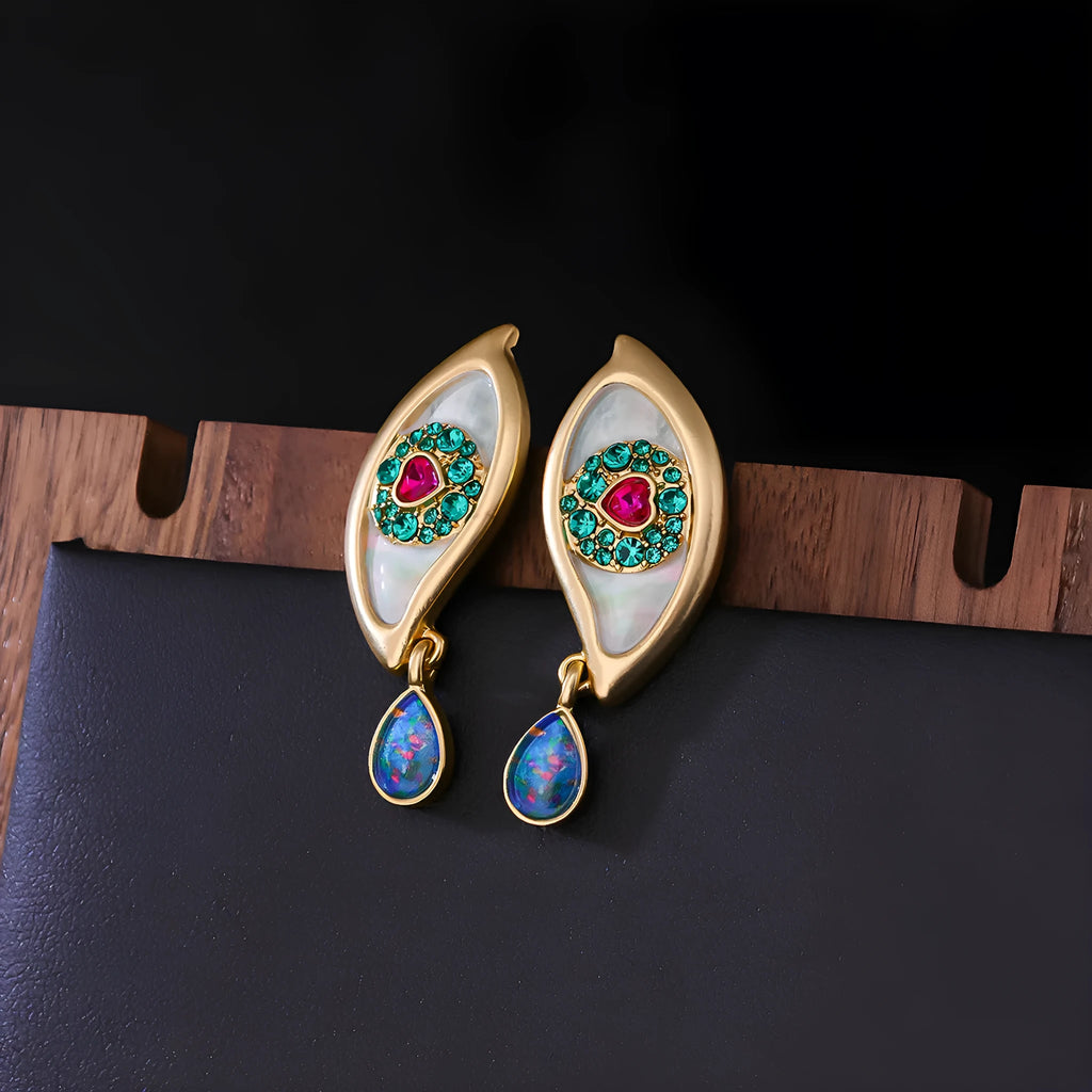 Vintage Court alloy drop earrings with enamel painted devil eye design in Chinese style