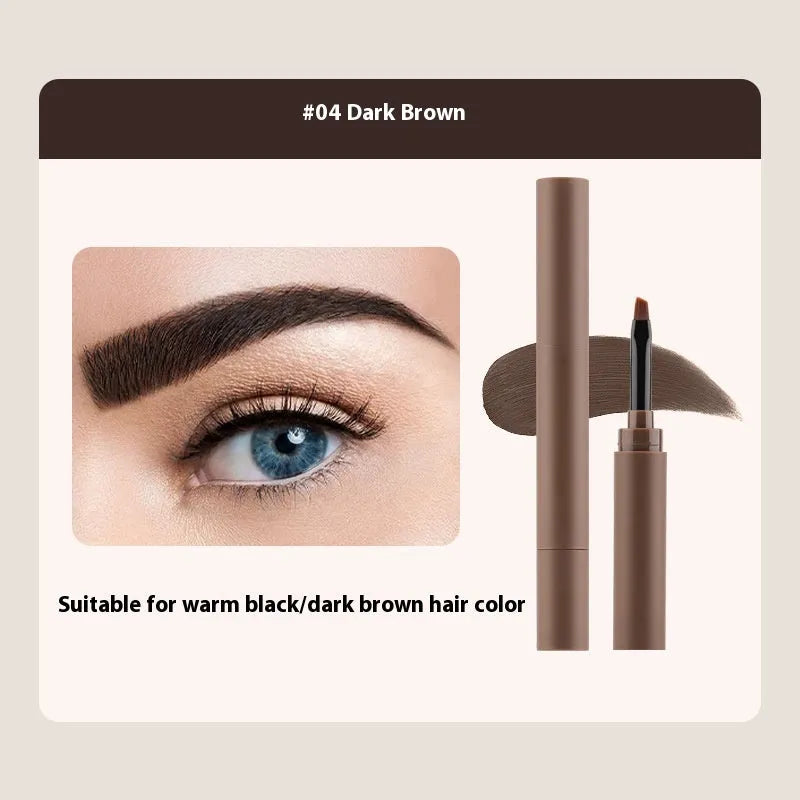Double-headed eyebrow cream tube with dual applicator shown in five colour shades.