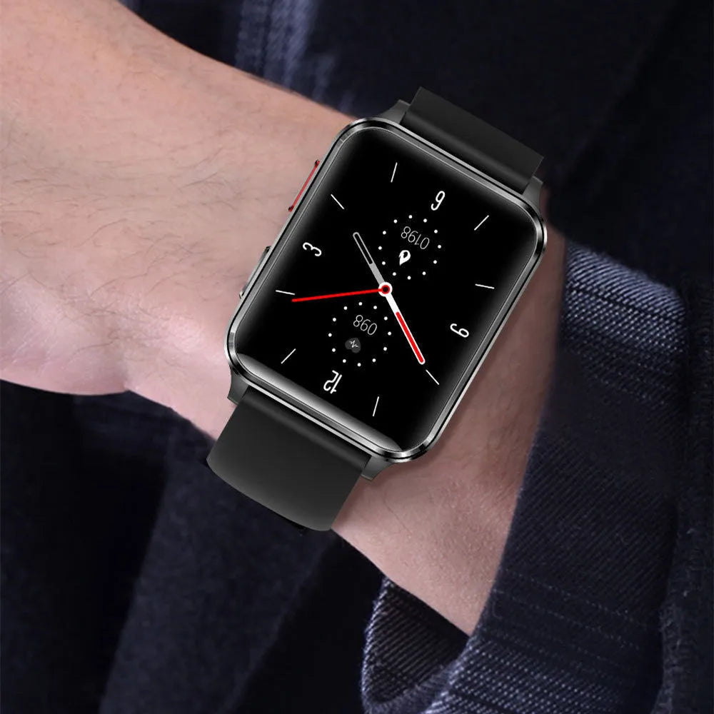 Blue all-weather multi-sport watch with a 1.70-inch screen on a silicone wristband