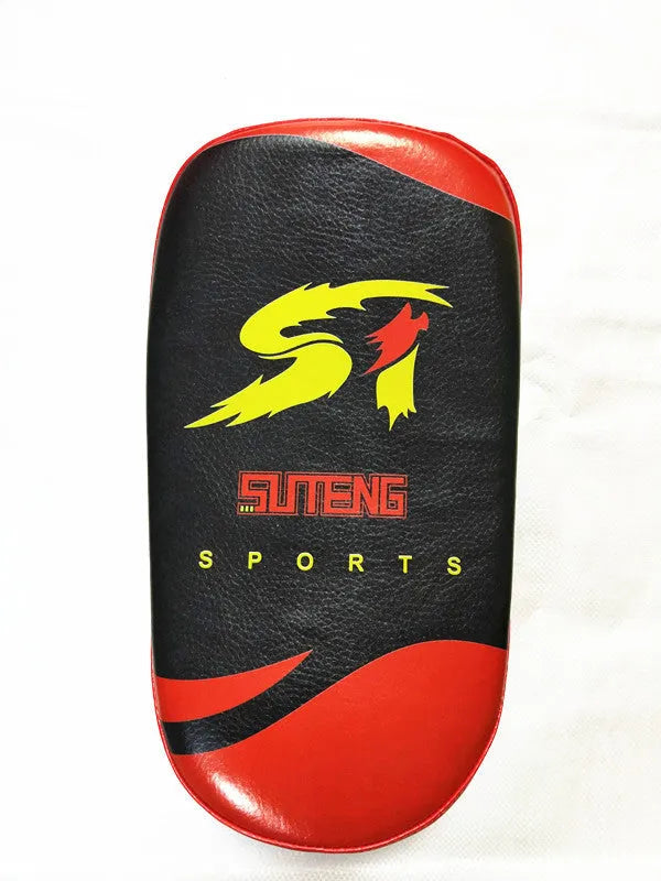 Boxing Sanda hand-held foot target PU leather black with red edges 35x19x8cm with double adhesive buckle