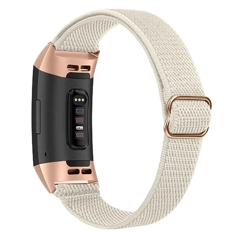 Nylon elastic strap with metal toe cap for Fitbit Charge 6, black colour variant