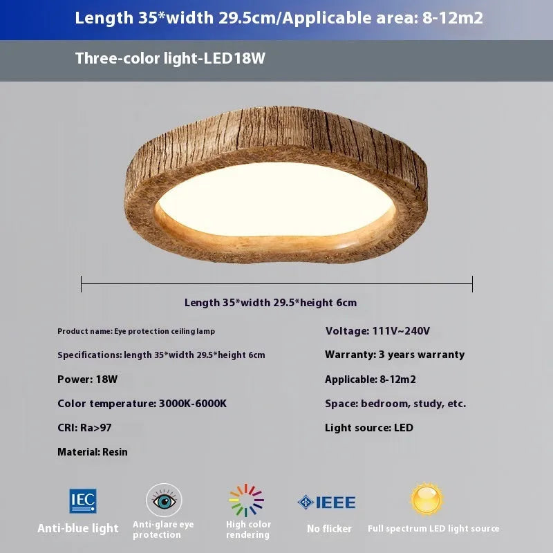 Wood grain finish ceiling lamp in new Chinese style for bedroom lighting