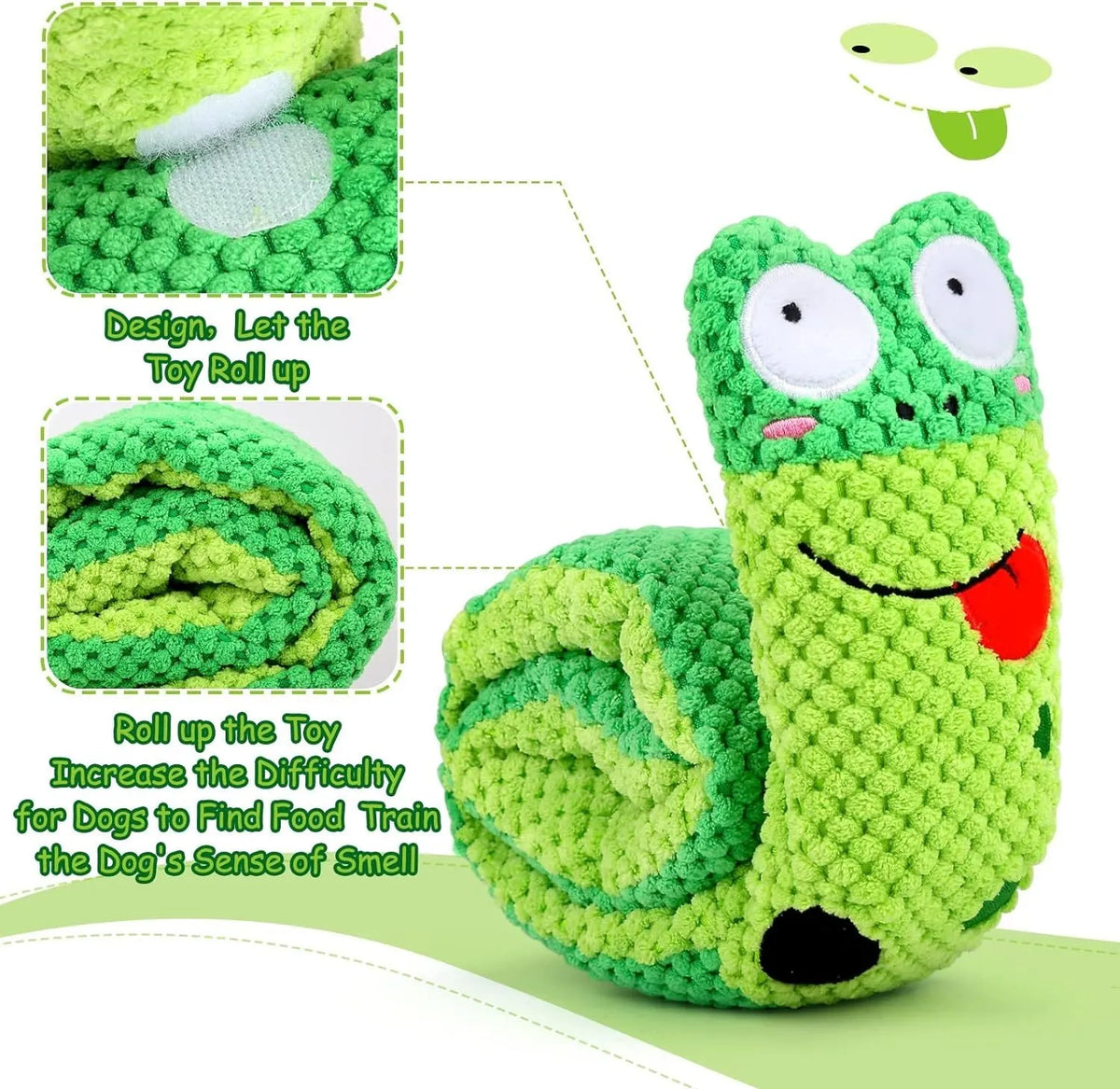 Squeak dog toy in snail shape with velvet texture for snuffle foraging and IQ training