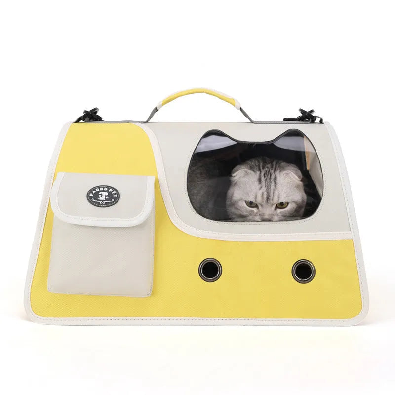 Convenient outing pet backpack in yellow Oxford cloth with spacious crossbody design for cats and small dogs