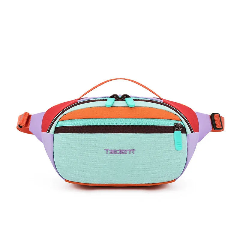 Nylon one-shoulder waist bag 2 litre dopamine colour with chain detail, outdoor leisure style