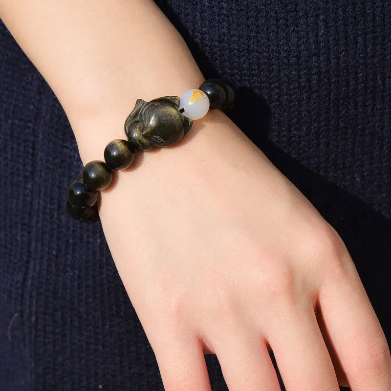 10mm obsidian bracelet with zodiac guardian charm in three style variations