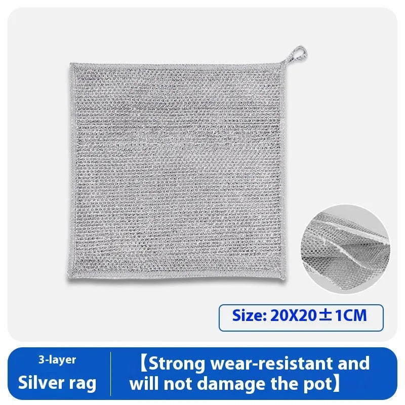 Silver wire microfibre cleaning rag for pots and bowls in 20x20cm and 25x25cm sizes with multiple style options