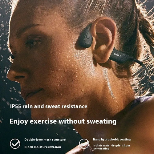 Knight Black bone conduction wireless Bluetooth earphones with neck-hanging titanium alloy frame.