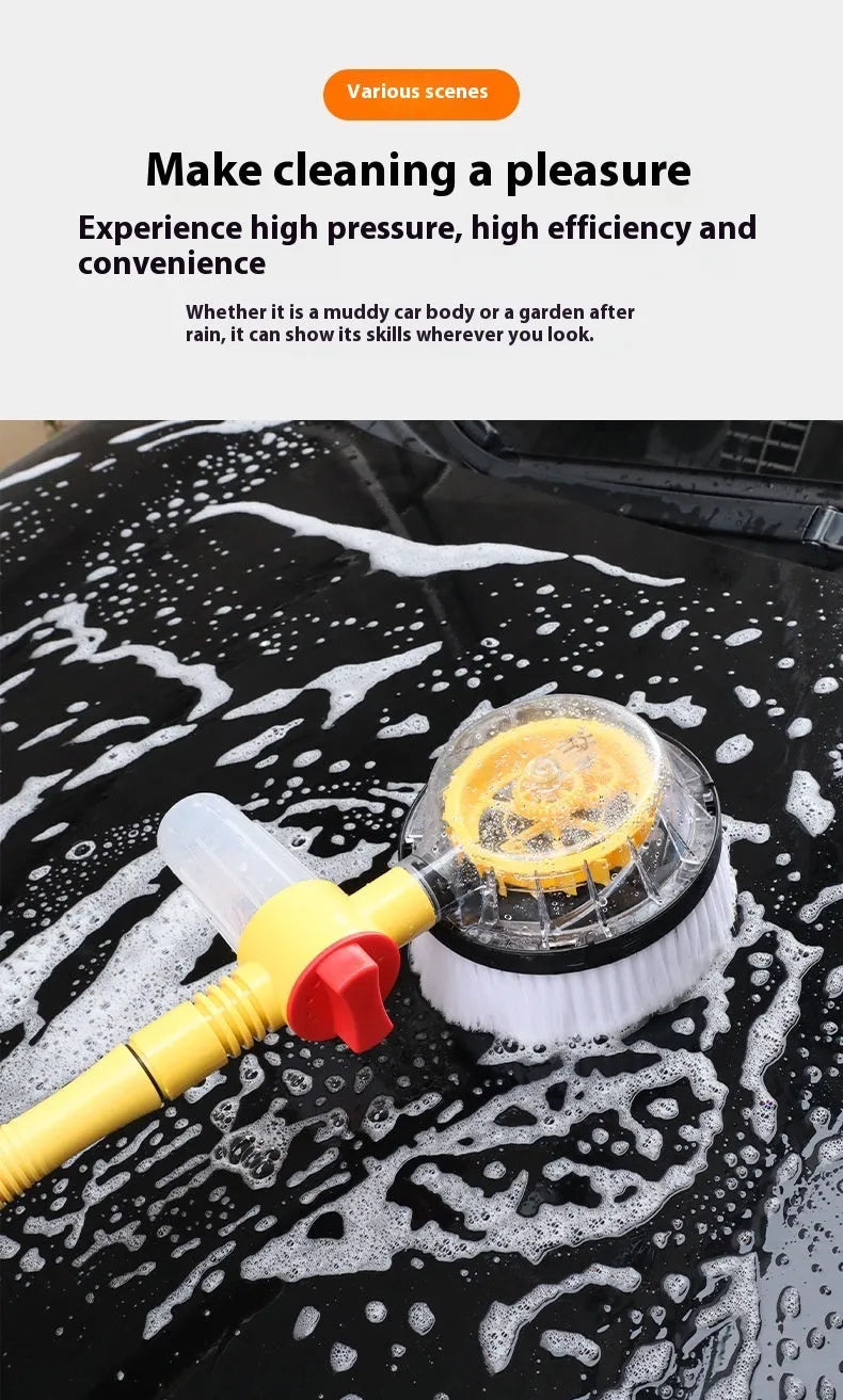 Yellow car wash mop with hydraulic controls and dual-material brush head