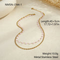 Gold-plated double-layer stainless steel necklace with colourful beads and geometric pendant on woman
