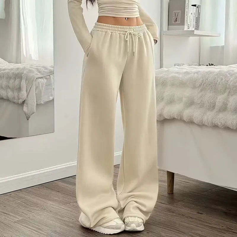 Women's long sleeve solid colour vest pants suit beige white knitted retro two-piece set
