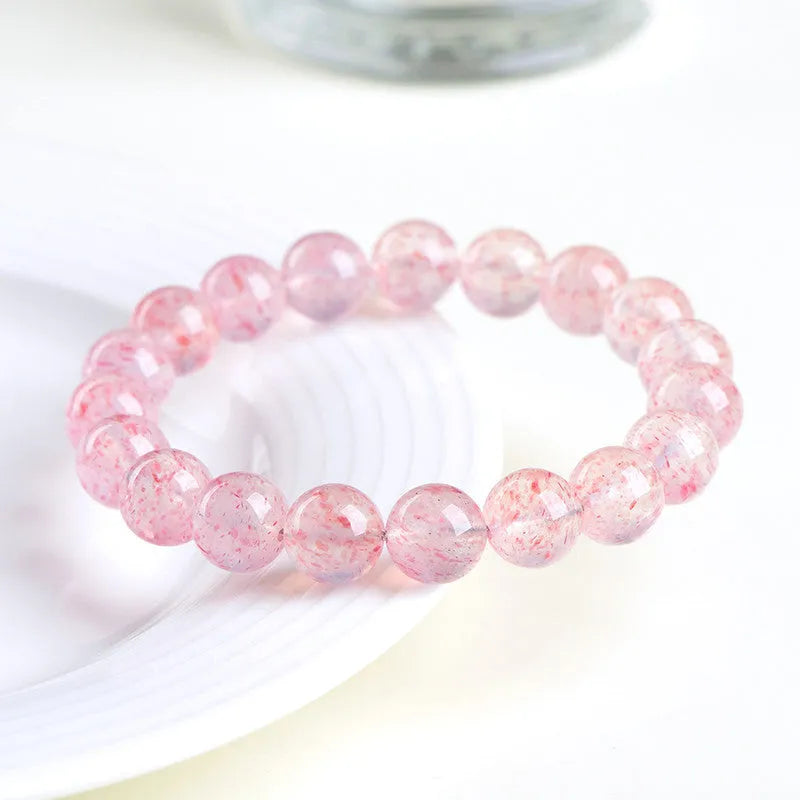 Natural strawberry quartz crystal bracelet with white water geometric beads