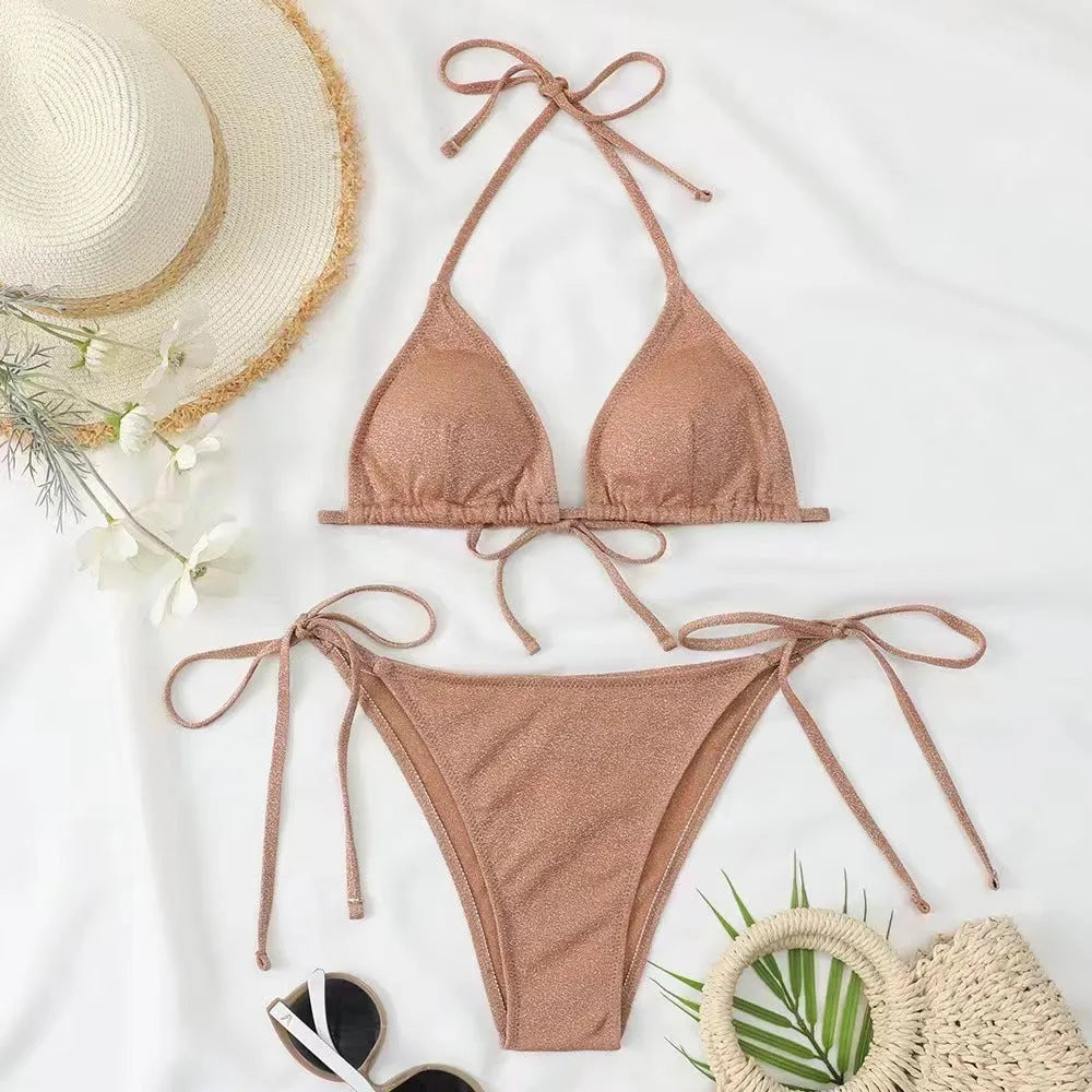 Women's split bandage style bikini swimsuit in multiple colours with briefs bottoms