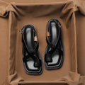French retro brown toe ring sandals with ankle-strap buckle and square toe