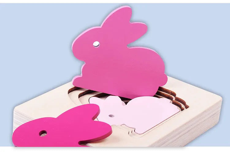 Children's multi-layer thickened wooden puzzle toy with elephant design, 11x15cm size, on white background