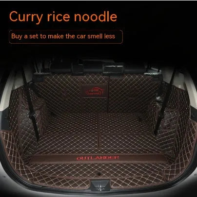 Custom 3D boot liner mat for Mitsubishi Outlander, shown in a black and beige colour combination.