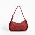 Large capacity vintage weave shoulder bag in brown with sandwich pocket and single strap