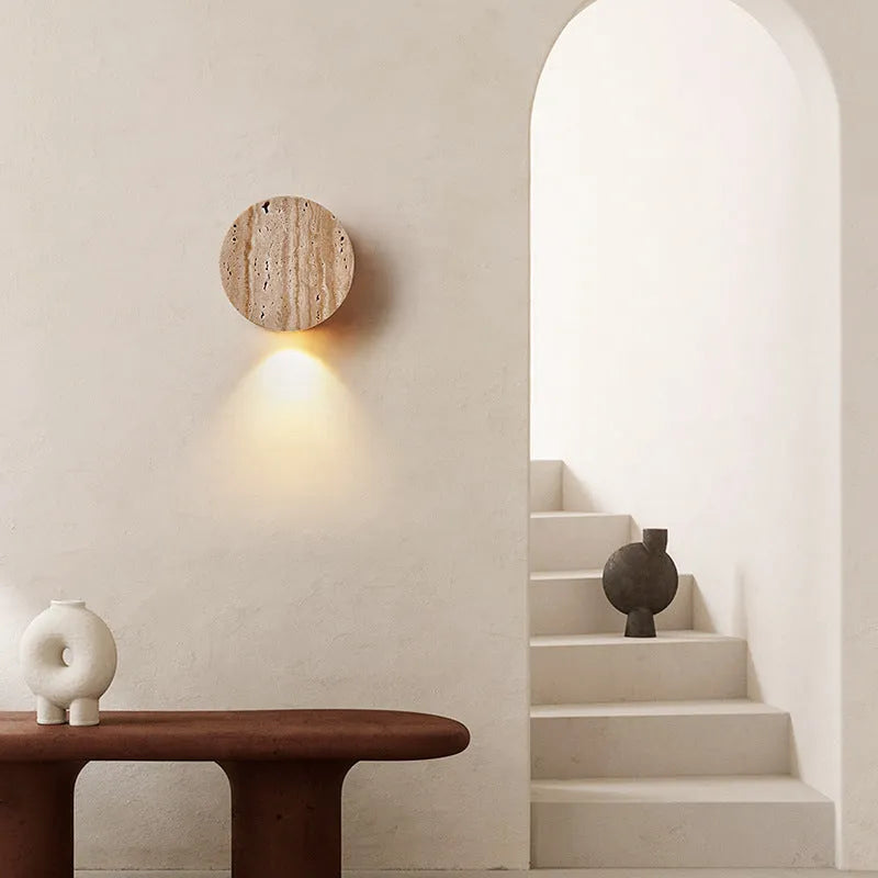 Yellow cave stone wall lamp with tricolor light, 10cm diameter, ancient Chinese style