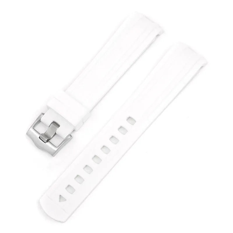 Original style Apple Watch replacement strap in multiple colours with silver buckle, shown in 20mm and 22mm sizes.