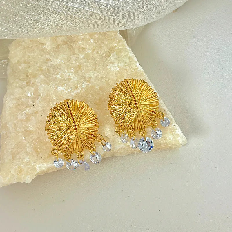 Gold geometric earrings with round design elements in European American ins style