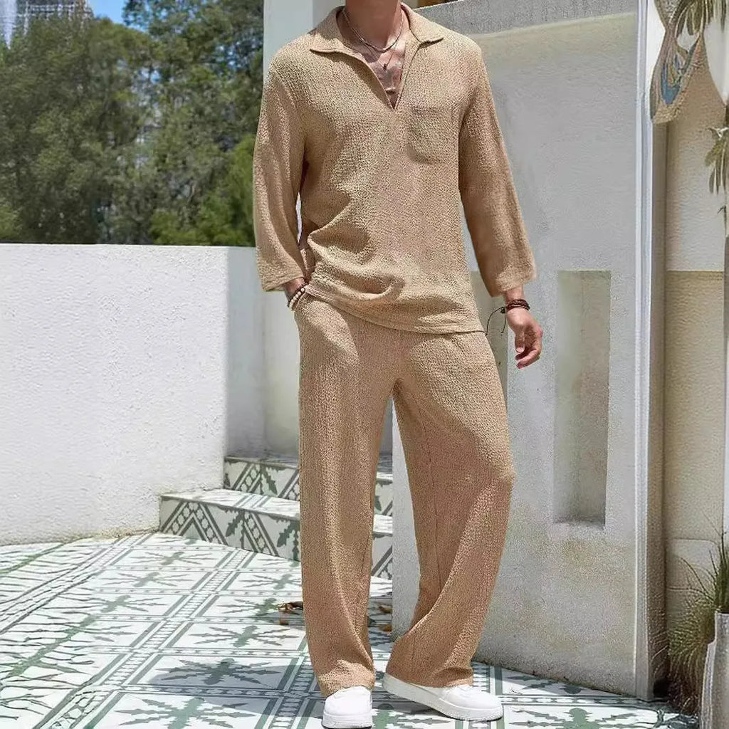Men's casual commuter shirt trousers suit in polyester fabric available in four colours with Asian sizing
