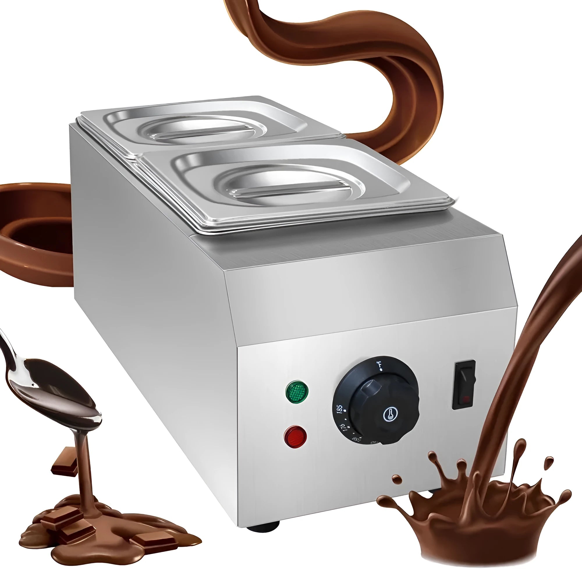 Commercial electric chocolate melting machine with double pot water insulation heating system.