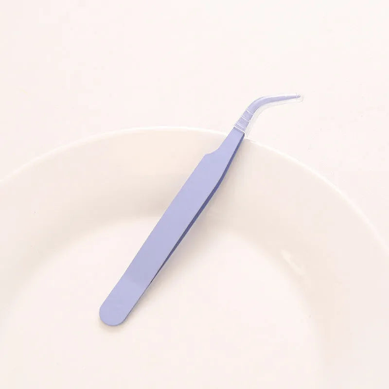DIY colour pointed elbow eyelash tweezers in pink blue purple for makeup tool