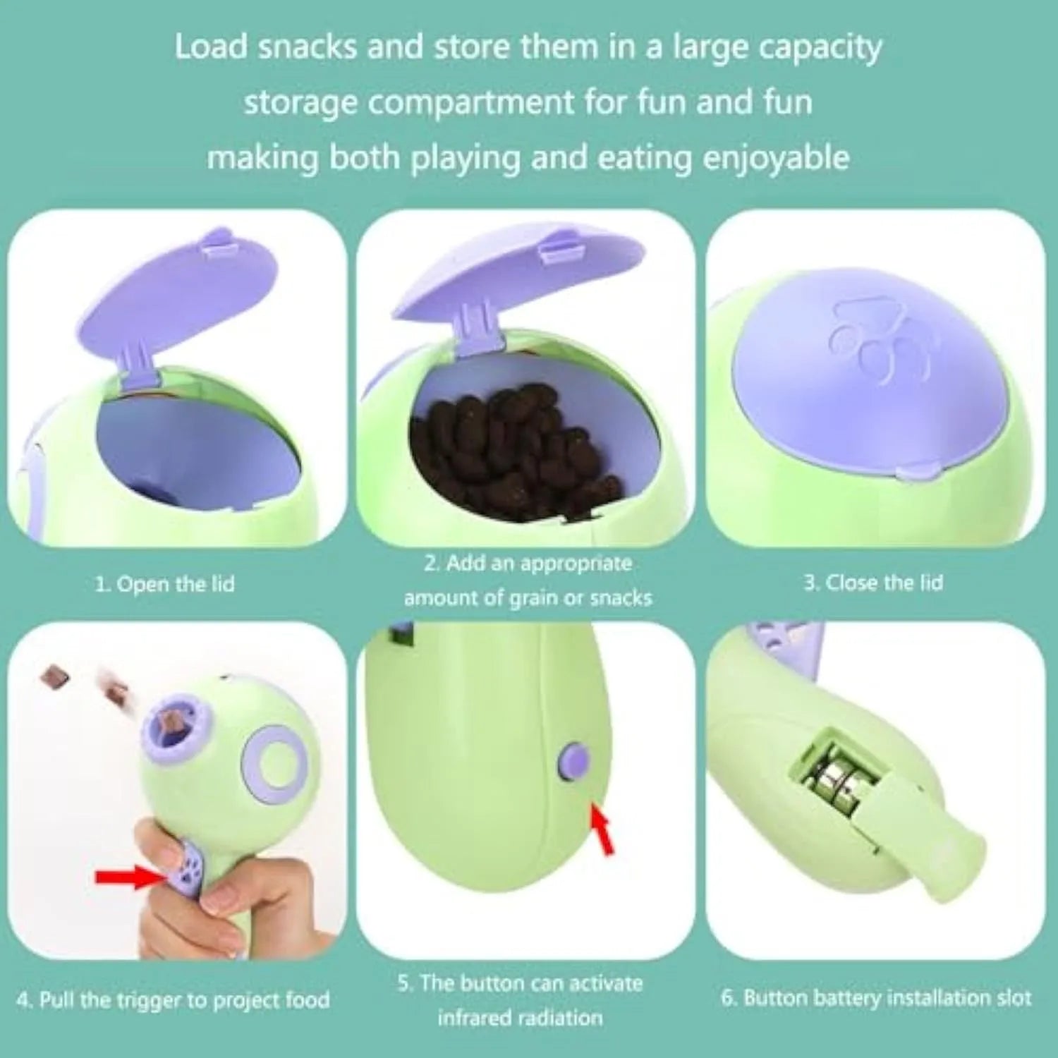 Green interactive dog treat dispenser toy with remote feeding function for training and slow feeding