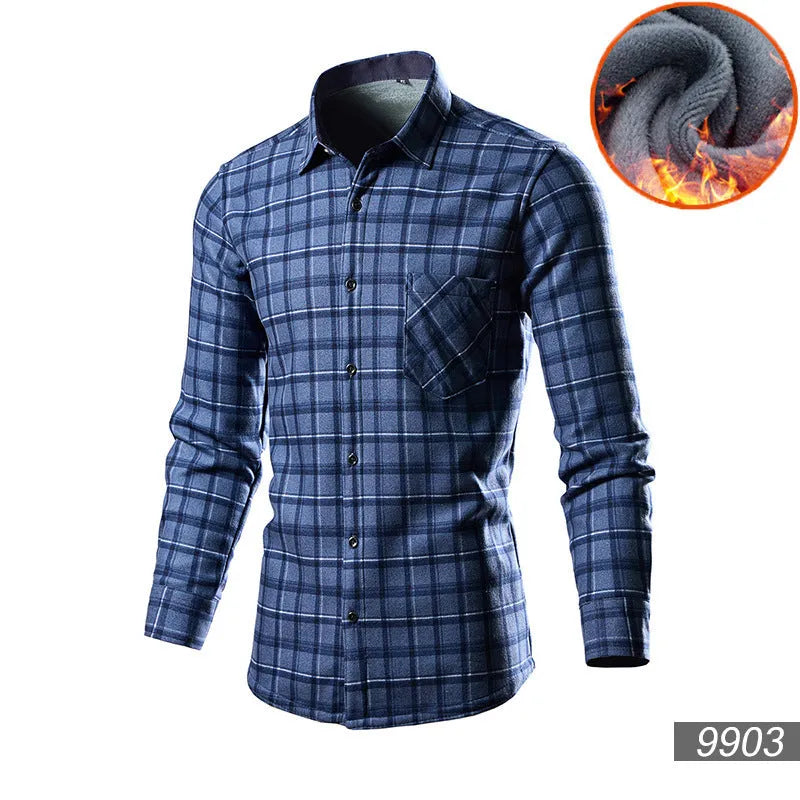 Men's loose-fitting fleece-lined cotton blend cardigan shirt in a solid colour
