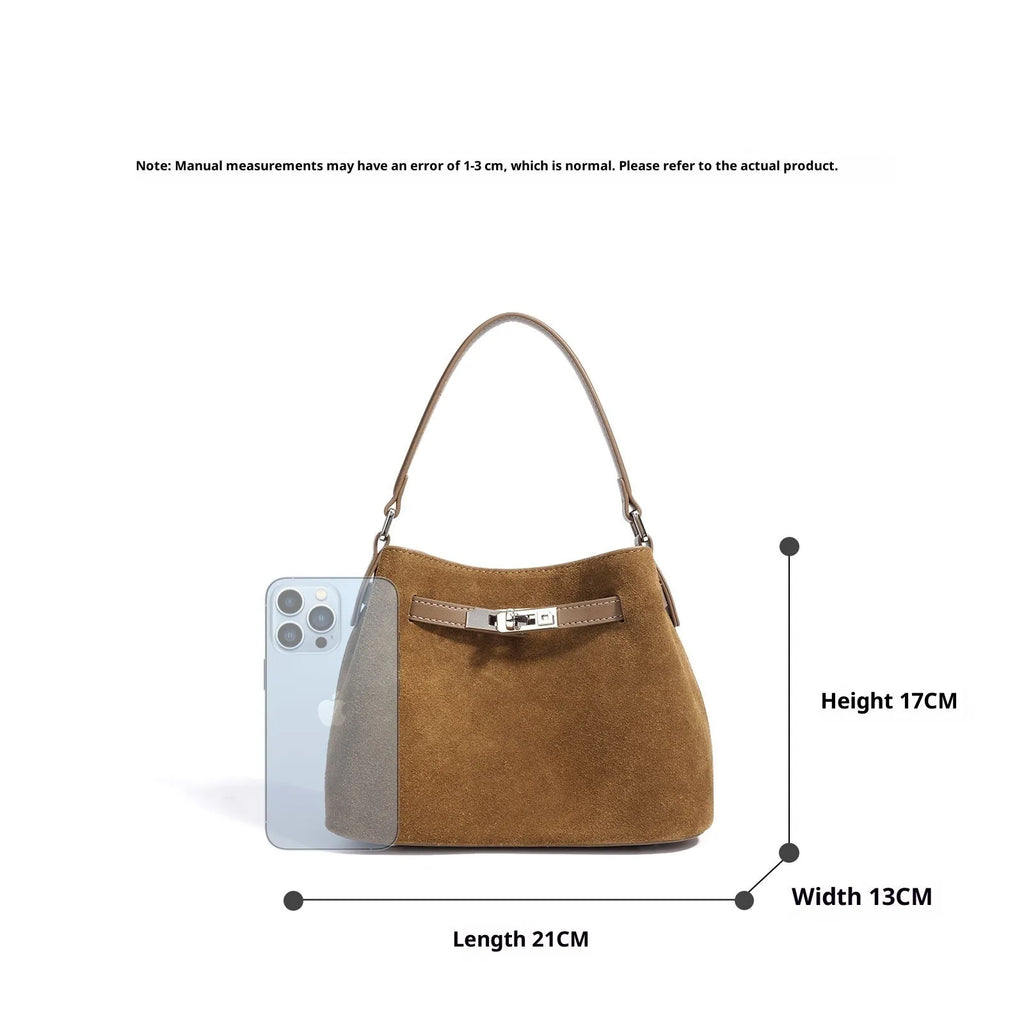 Cortical women's spliced casual crossbody bag in calf brown genuine leather suede vertical square shape with document pocket