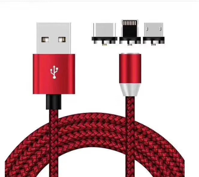 Magnetic three-in-one charging cable with interchangeable Android, Type C and Apple tips