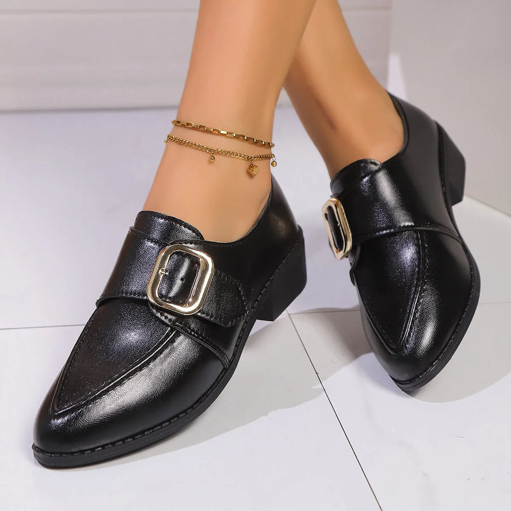Women's simple flat shoes with a choice of bow decoration, showing PU upper and rubber sole.