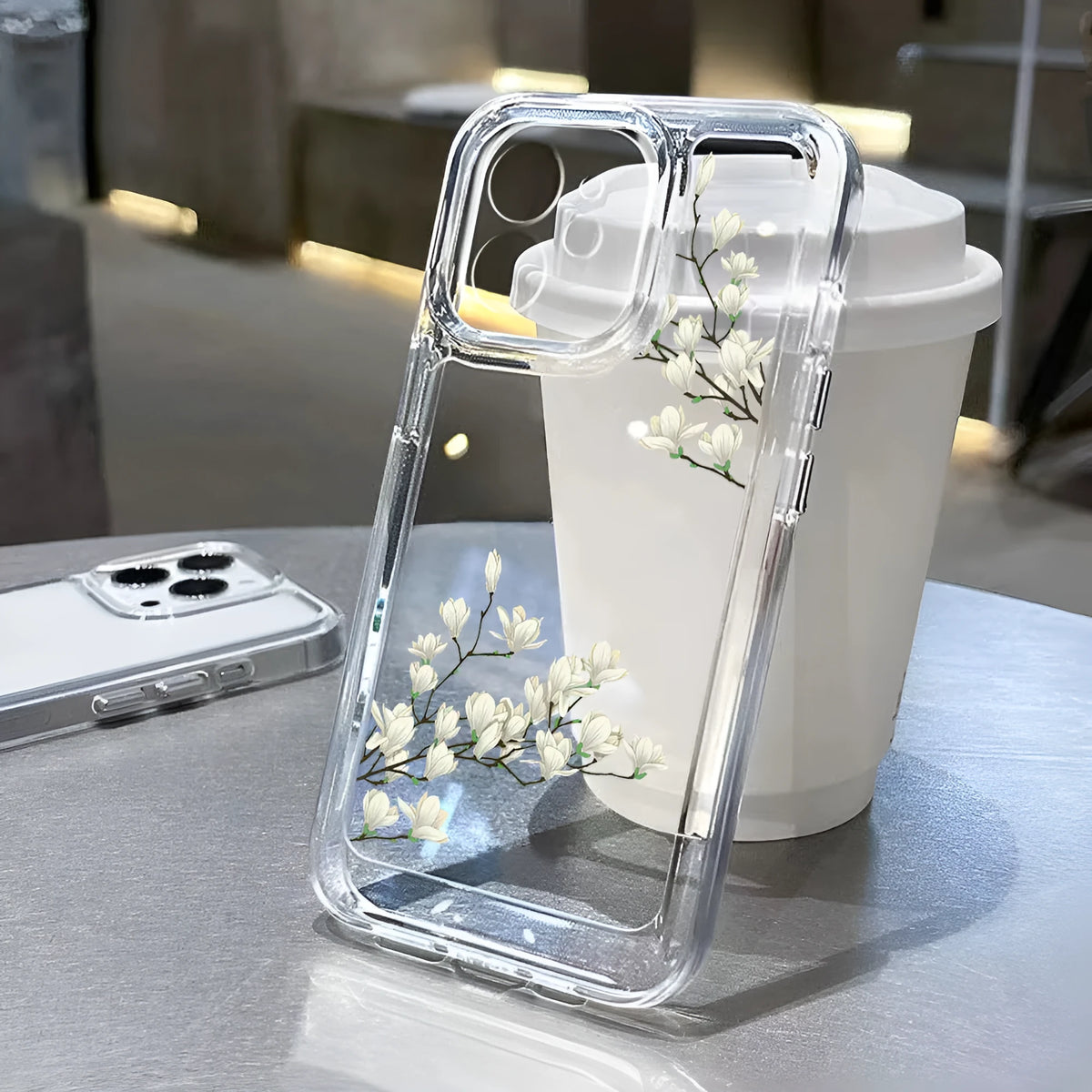Antique flower transparent silicone phone case with carved tulip motif for iPhone