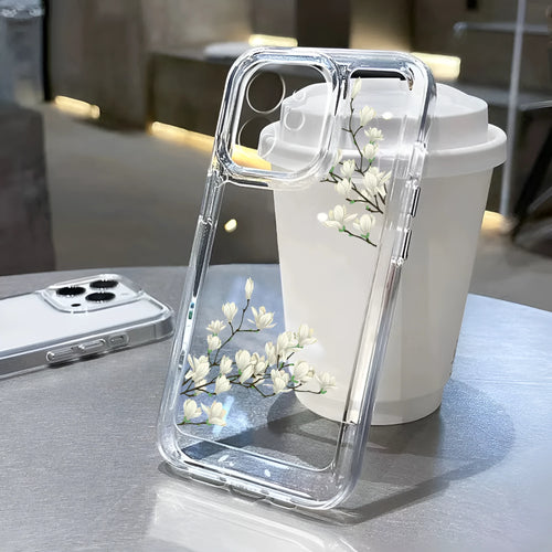 Antique flower transparent silicone phone case with carved tulip motif for iPhone